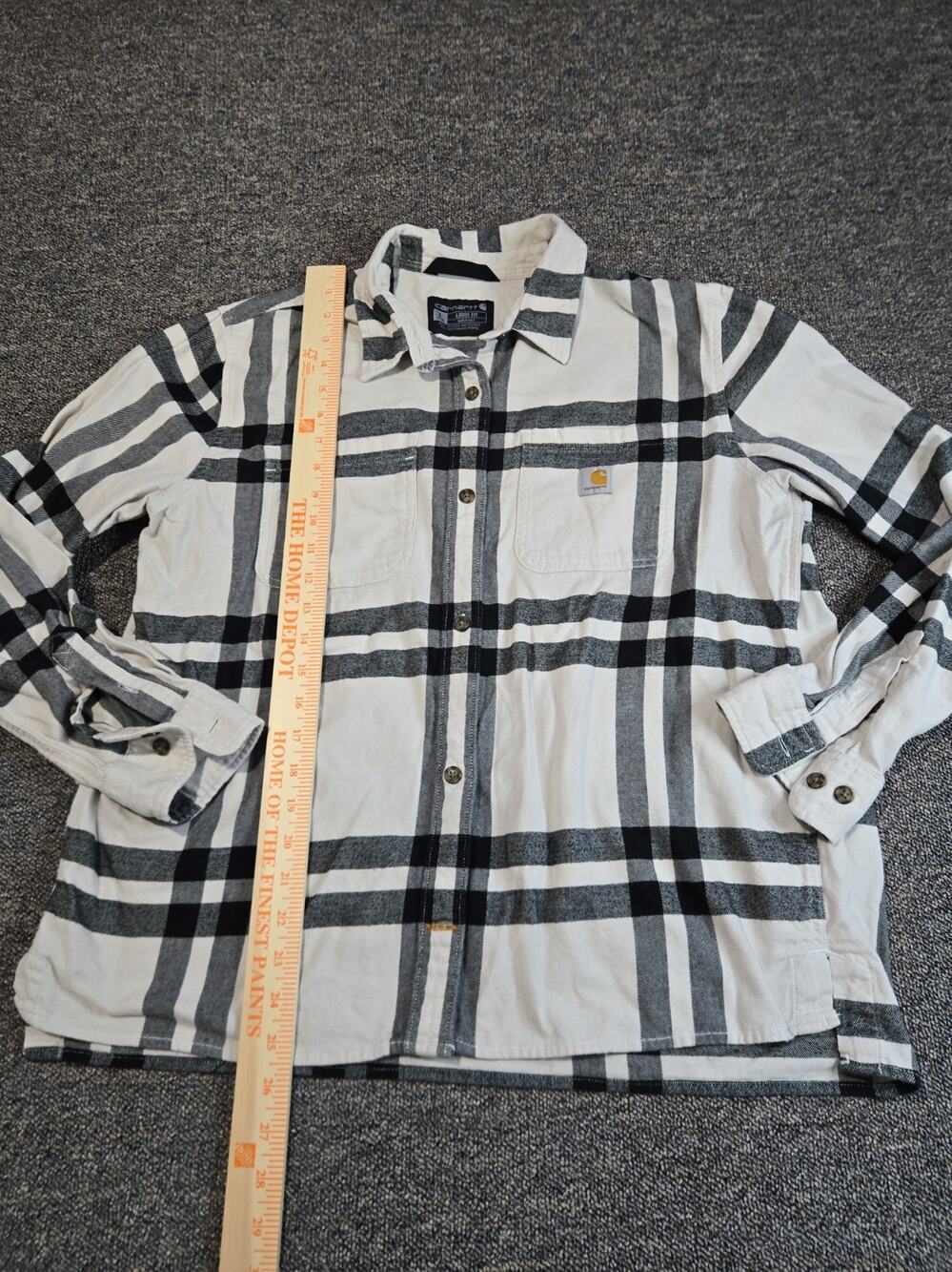 Carhartt Womens Flannel Loose Fit Shirt Large Gray Black Plaid